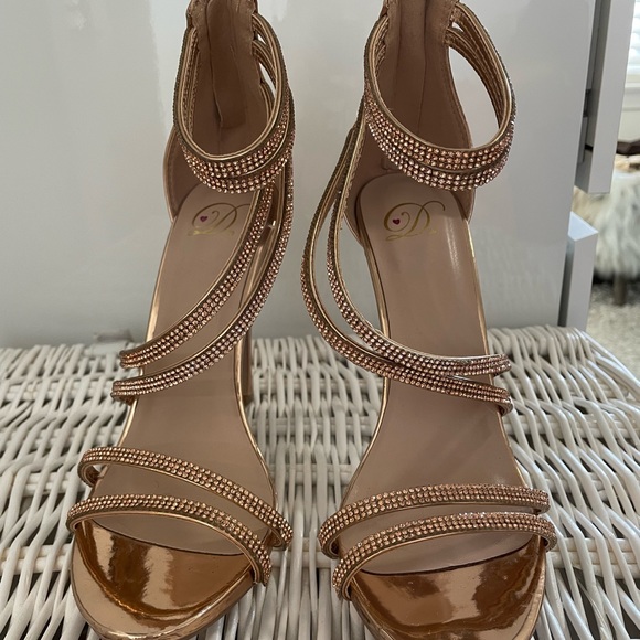 Rose Gold Sequins Strap Heels - Picture 2 of 5